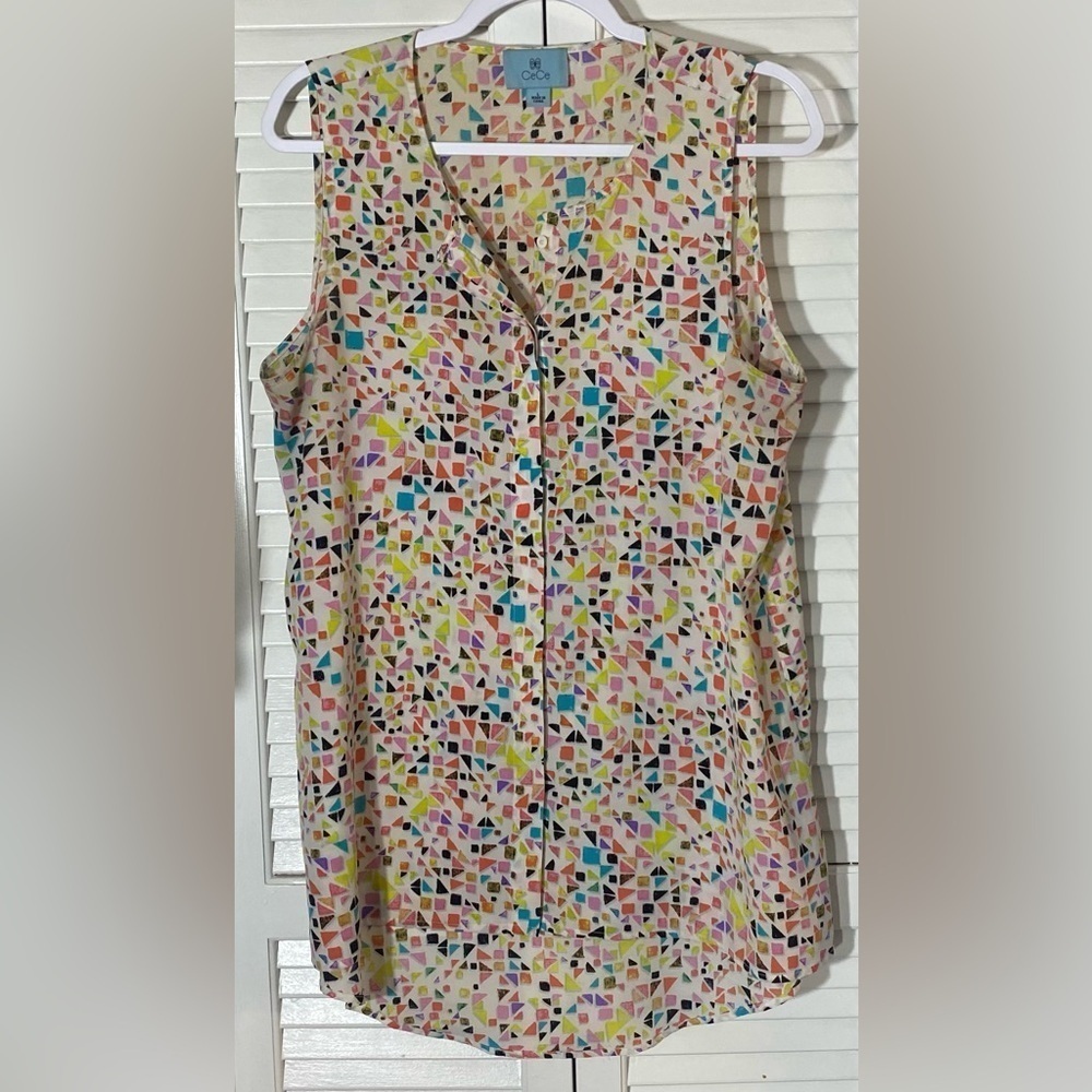CeCe by Cynthia Steffe Candy Gems Tank Tunic, Sz L, Colorful Confetti Button Up - Picture 1 of 6